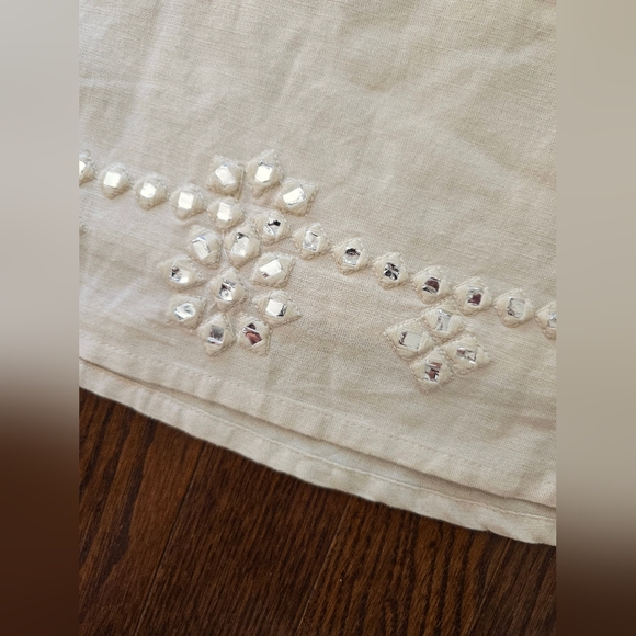 MIDNIGHT SKY Embellished Cream Skirt Mini Linen Cream Size XL M - Picture 2 of 4